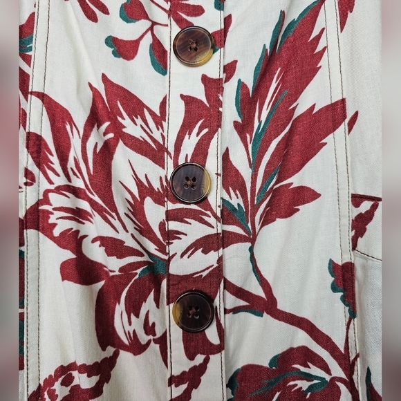 Anthropologie Women's Oahu Dress, Linen Midi Floral Burgundy Buttons Pockets, 0 - Picture 6 of 11